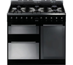 SMEG  Symphony 90 cm Dual Fuel Range Cooker - Black & Stainless Steel